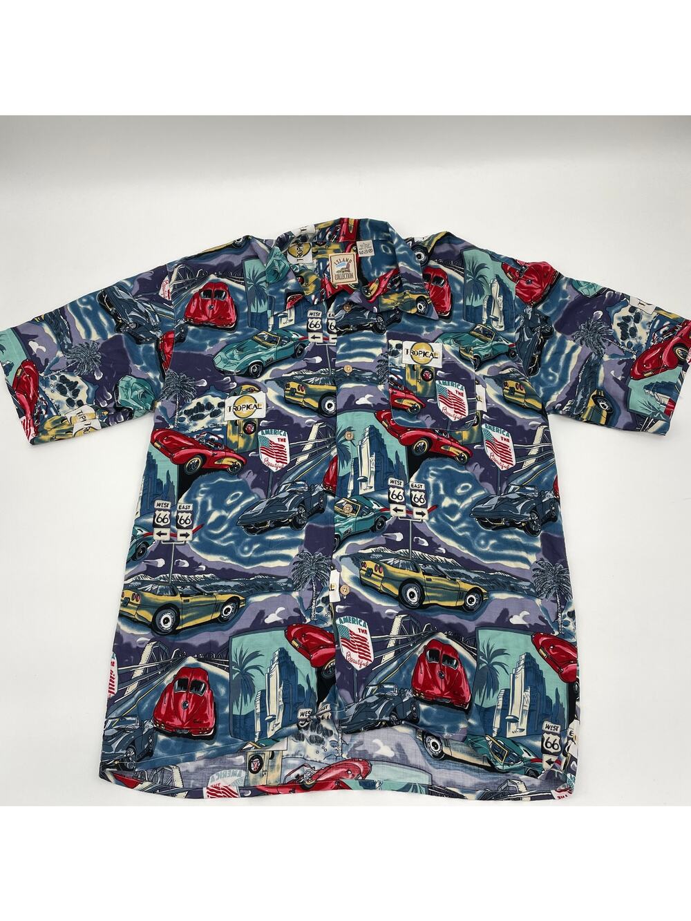 ISLAND COLLECTION Shirt Tropical Car Print Button-Up Aloha Shirt Men's Sz L